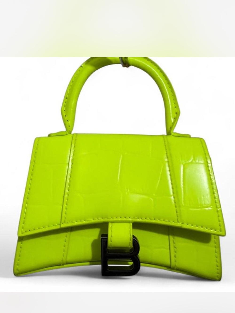 Neon Lime Croc-Embossed Top Handle Bag - Unbranded